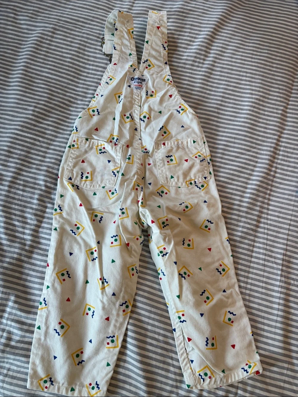 OshKosh B'gosh Cream Overalls with Colorful Geometric Print